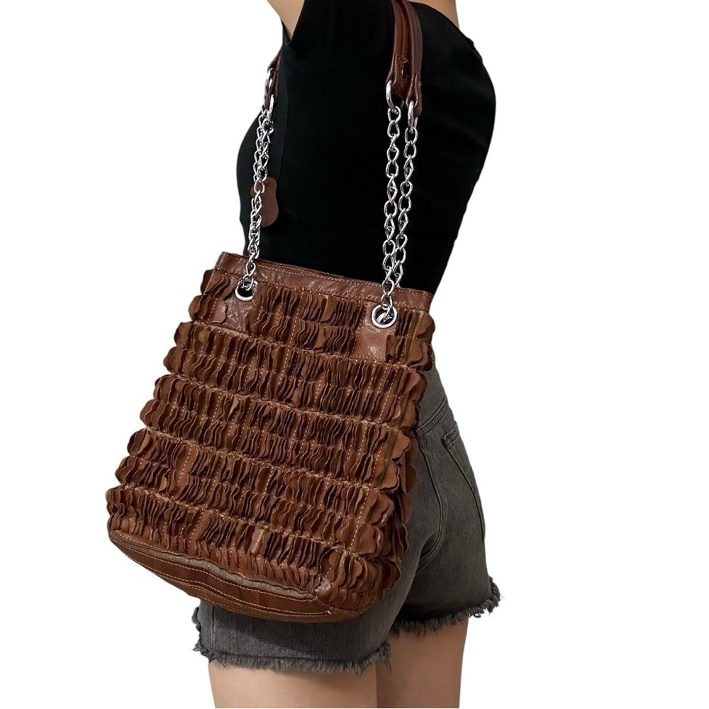 AmeriLeather Shoulder Bag Purse Brown Leather Fringe 3D Boho Funky Casual